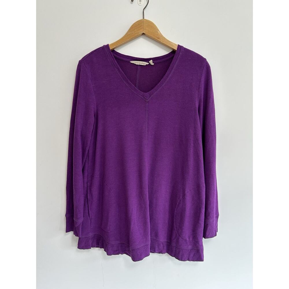 Soft Surroundings V-Neck Purple Tunic Top Stretch‎ Size Petite Small Split Hem